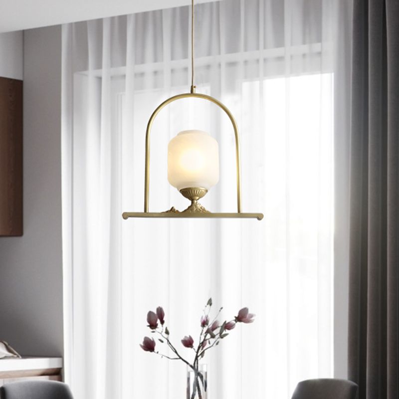 Opal Glass Jar Pendant Lighting Fixture Modern 1 Head Brass Ceiling Lamp for Restaurant