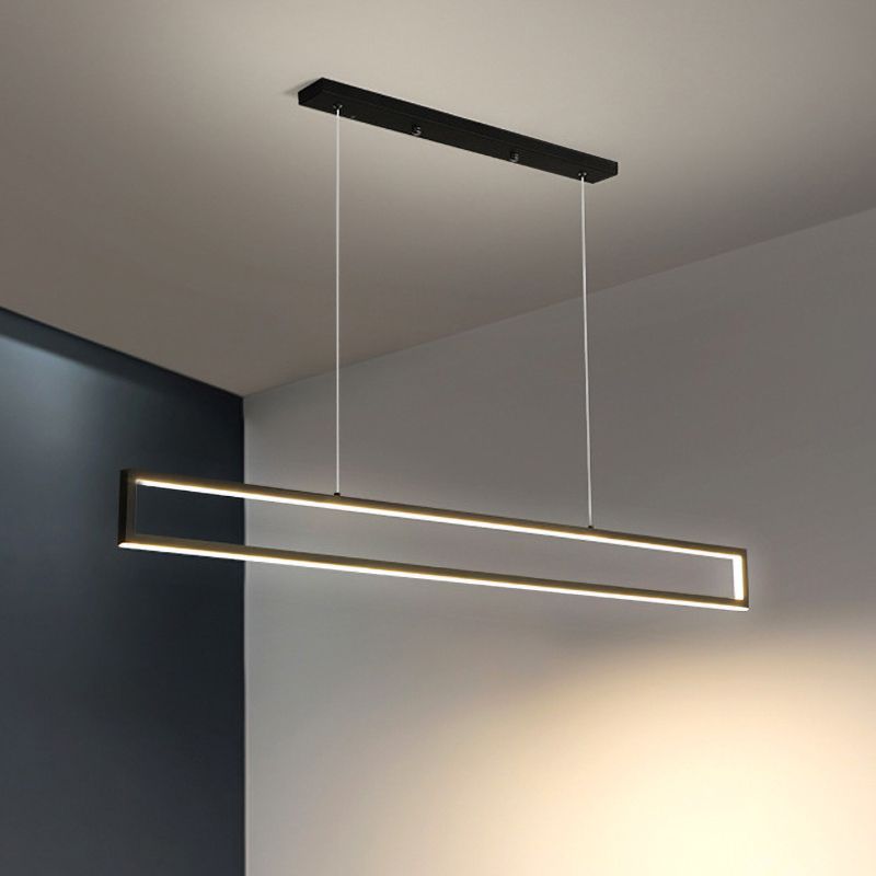 Minimalist Rectangle Frame Island Light Metal Dining Room LED Pendant Lamp in White/Warm Light, 39"/47" Long