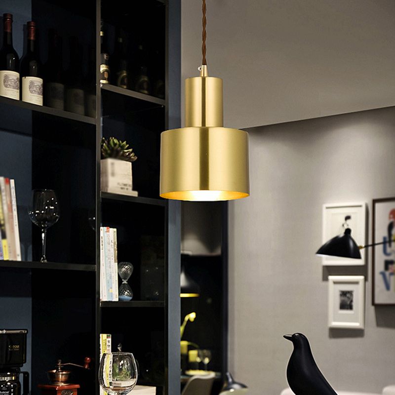 Post-Modern Cylindrical Shape Pendant Light Brass 1 Light Small Suspension Light  for Living Room