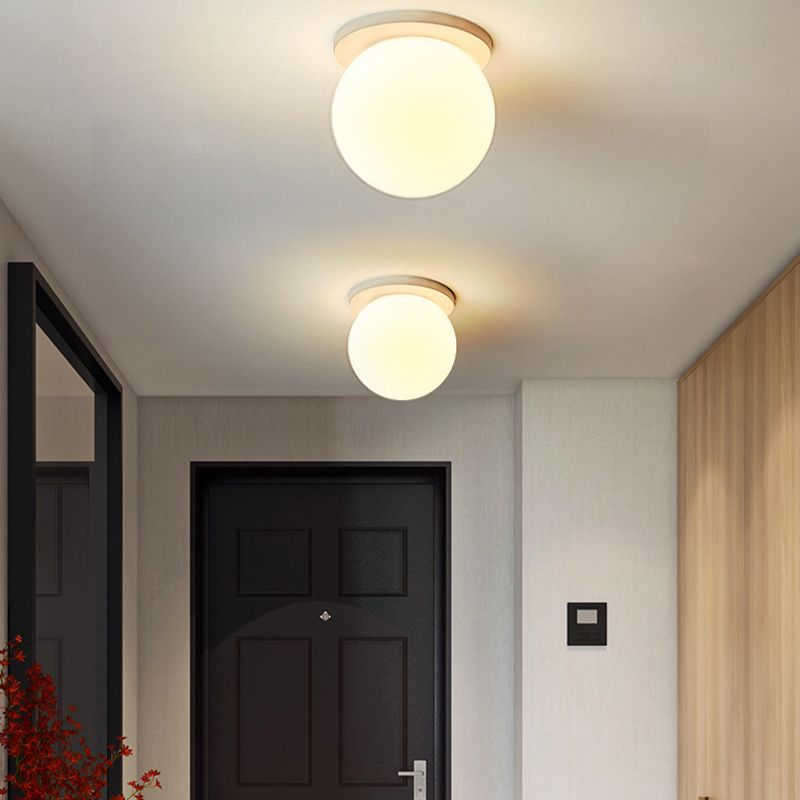 Glass Globe Flush Mount in Modern Concise Style Lacquered Iron Ceiling Light in White