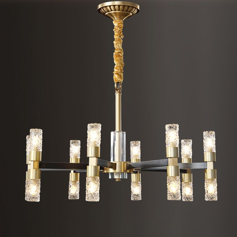 Minimalist Cylindrical Chandelier Pendant Light Metal Dinning Room Hanging Light Kit in Gold