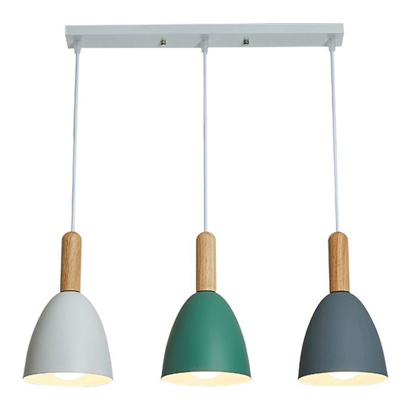 Metal Dome Shade Hanging Light Living Room 3 Light Macaroon Solid Wood Lighting Fixture Pendant