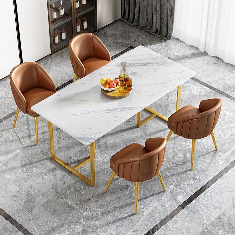 Glam Dining Set 1/4/5 Pcs Rectangle Sintered Stone Top Set with Parsons Chairs