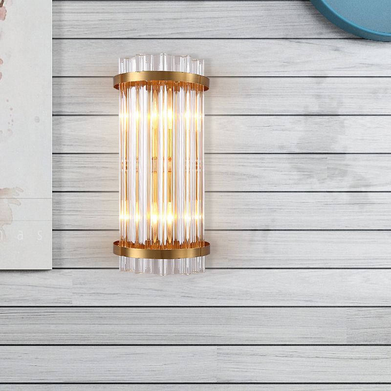 Tri-zijdige kristalstangcilinder Wandbevestiging Licht Moderne 2 koppen Zwart/Gouden SCONCE LIMMIGE FIMUTE