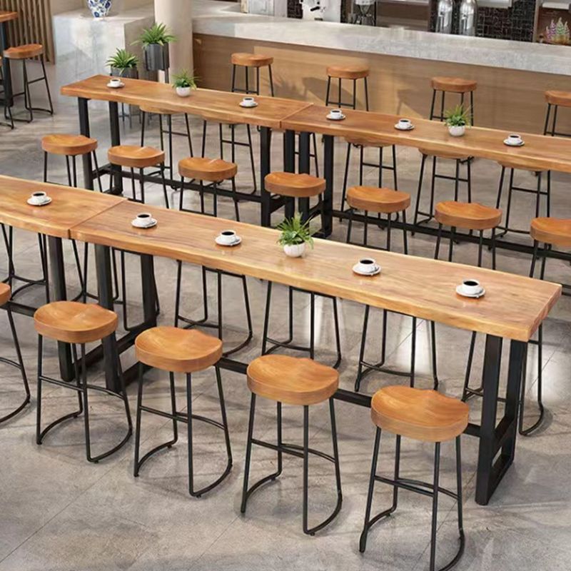 Solid Wood Bar Height Pub Table Industrial Rectangle Bar Table with Trestle Base