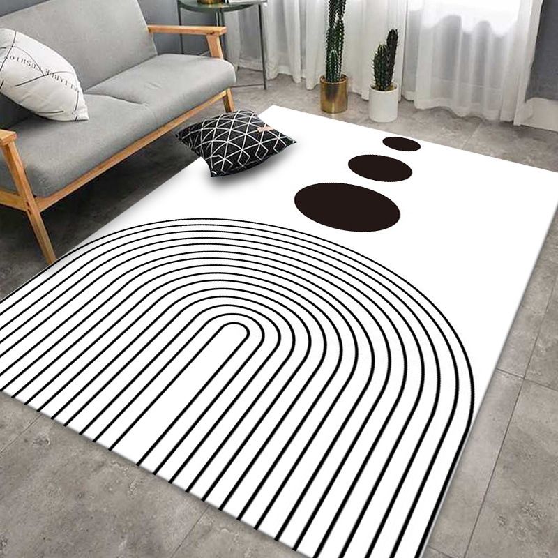 Modern Living Room Area Rug Stripe Pattern Polyester Area Carpet Non-Slip Backing Area Rug