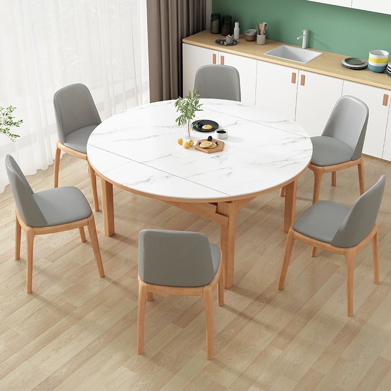 Moderner Stil runder Esstisch Weiß gesinterte Steintisch mit Holzbasis