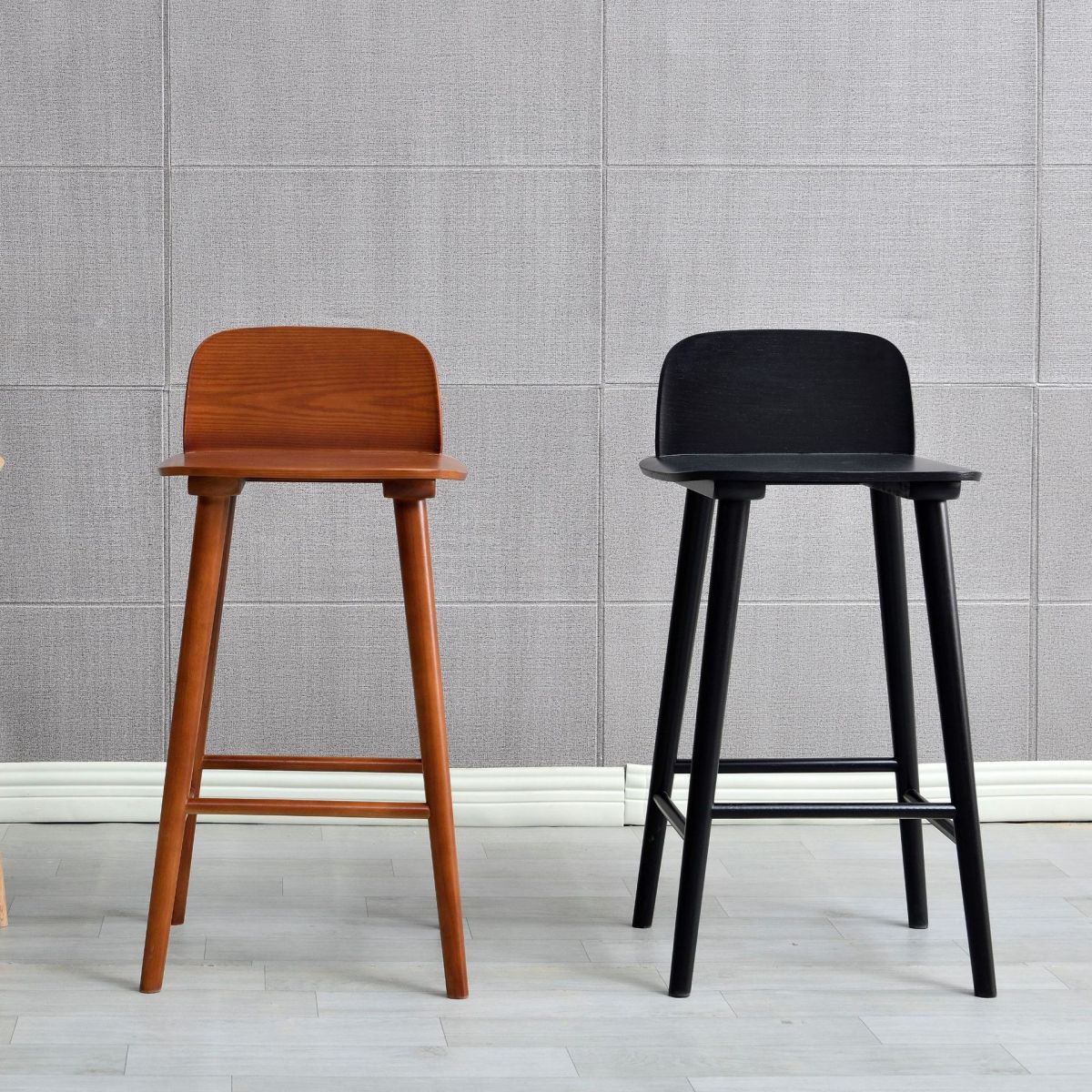 Ash Solid Wood Bar Stool Counter Height Indoor Industrial Armless Stool