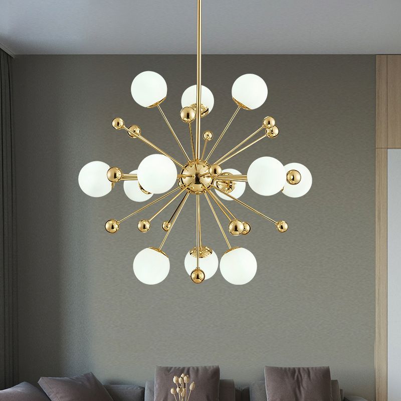 Golden Dandelion Chandelier Minimalist 12-Light Cream Glass Pendant Light for Living Room