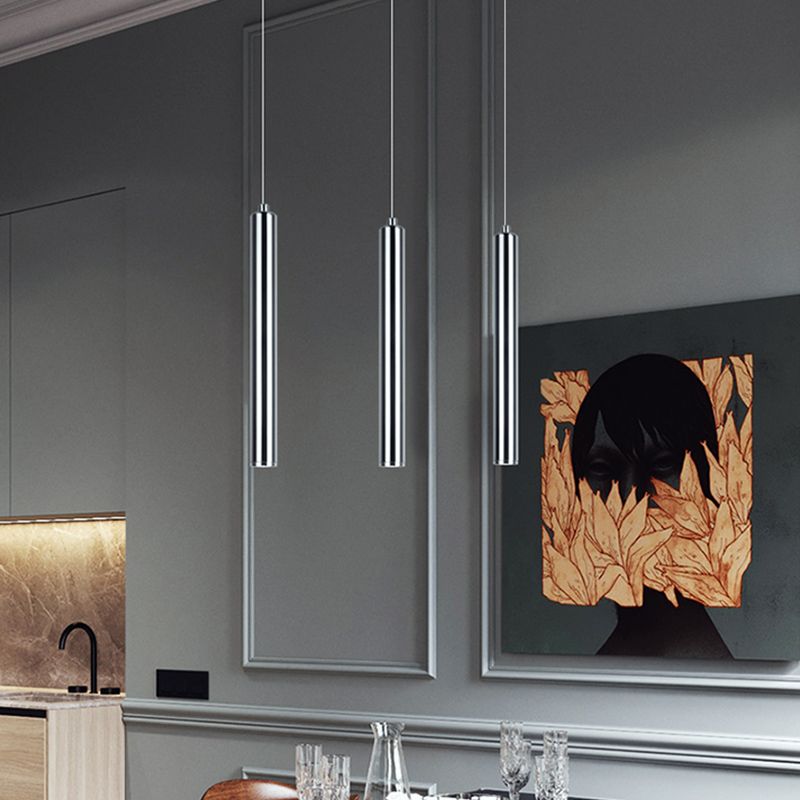 Zeitgenössischer Stil Zylinderform Pendelleuchte Leuchtmetall 1 Leichte Hanglampe in Silber
