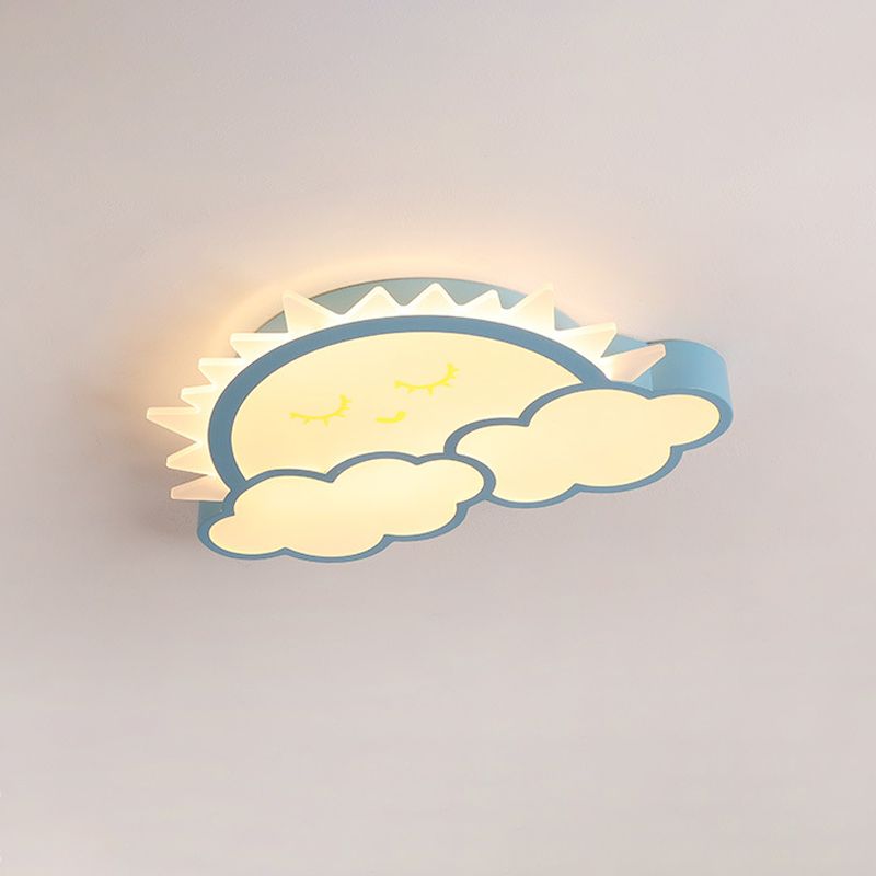 Sun and Cloud Kids Room Ceiling Flush Mount Acrylic LED Nordic Flush Light Fixture in Yellow/Blue/Pink