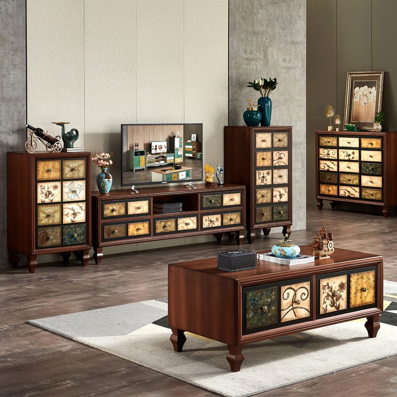 Traditional Bedroom Wooden Storage Chest Horizontal Chest with Drawers