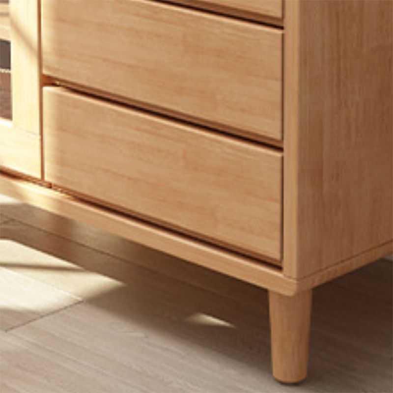 Modern Display Stand Rubber Wood Buffet Cabinet with Drawers for Dining Room
