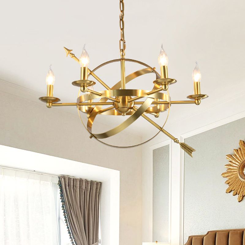 Gold 6 Lumins Pendard Chandelier Classic Metal Metal Style Hanging Light pour le salon