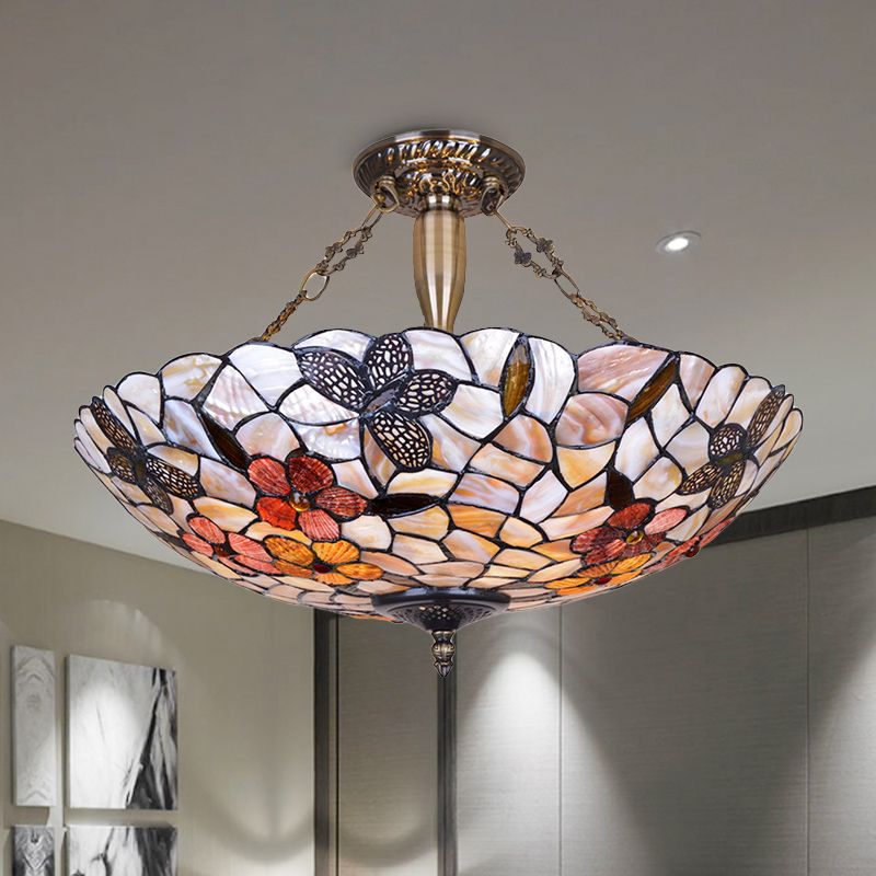 16"/20.5" Wide Butterfly Ceiling Flush Mount Mediterranean Shell 3/4 Lights Silver Semi Flush