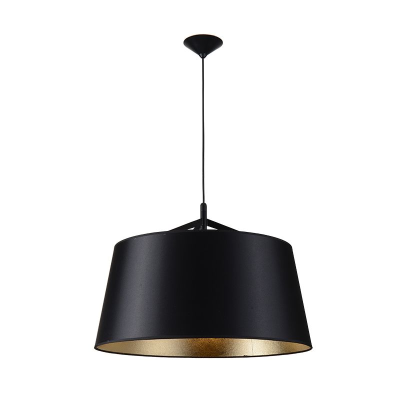 Frustum Hanging Light Simplicity Fabric 1-Light Dining Room Pendant Light in Black and Gold Inner