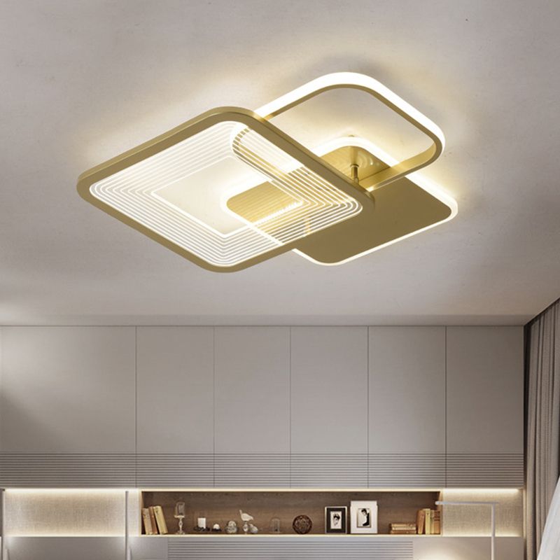 Semplicità LED da incasso a soffitto metallico con cornice quadrata dorata per camera da letto, larghezza 16"/19,5"