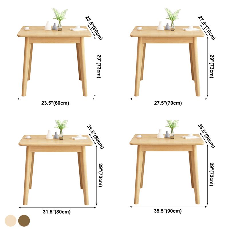 Square 4 Legs Industrial Dining Table Wood Color Fixed Table with Rubberwood Solid Wood