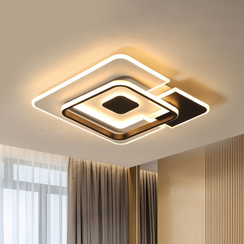 Patchwork 2-Square Ceiling Lamp Modern Creative Acrylic Black and White 18"/21.5" Wide LED Flush Mount in Warm/White Light