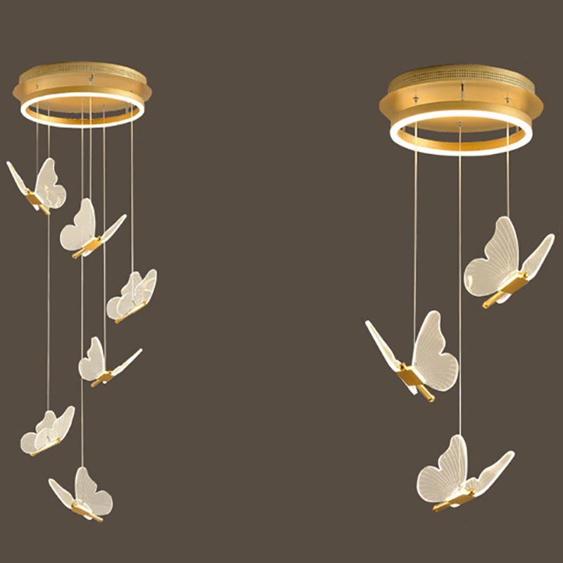 Multi-Light Butterfly Pendant Modern Metal and Acrylic Shade Cluster Pendant Light for Living Room