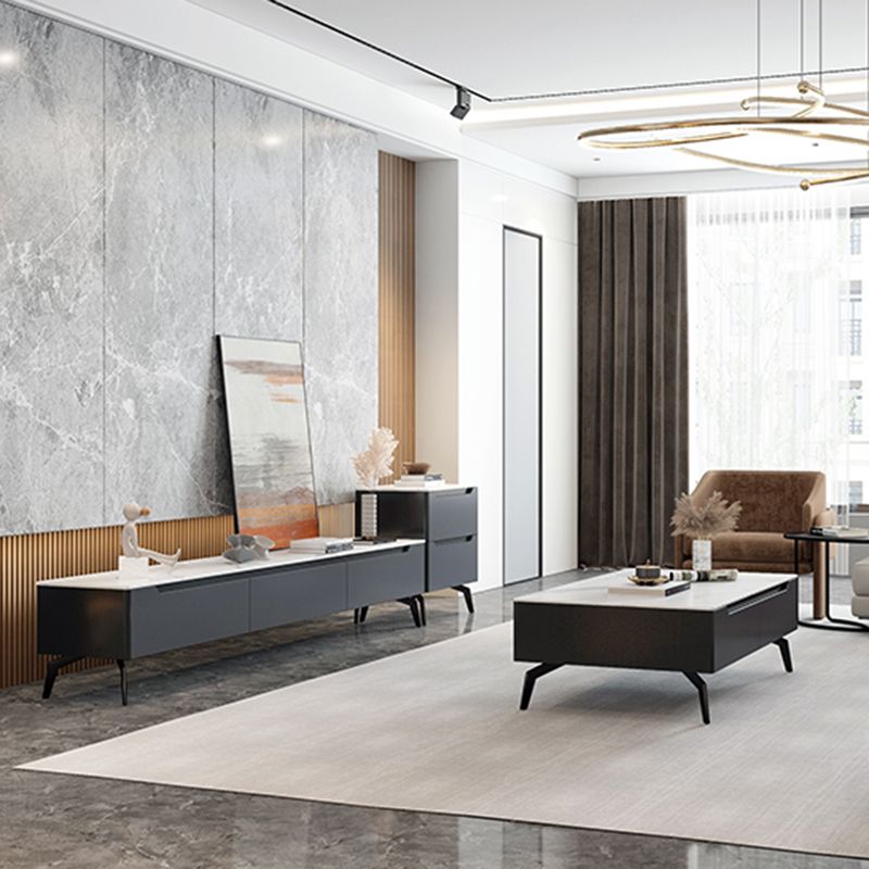 Rectangular Slate Top Coffee Table with 4 Drawers Metal 4 Legs Cocktail Table