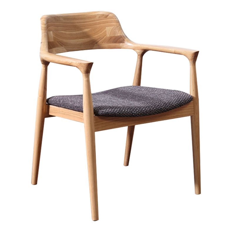 Contemporary Dining Side Chair Matte Finish Solid Wood Open Back Arm Chair