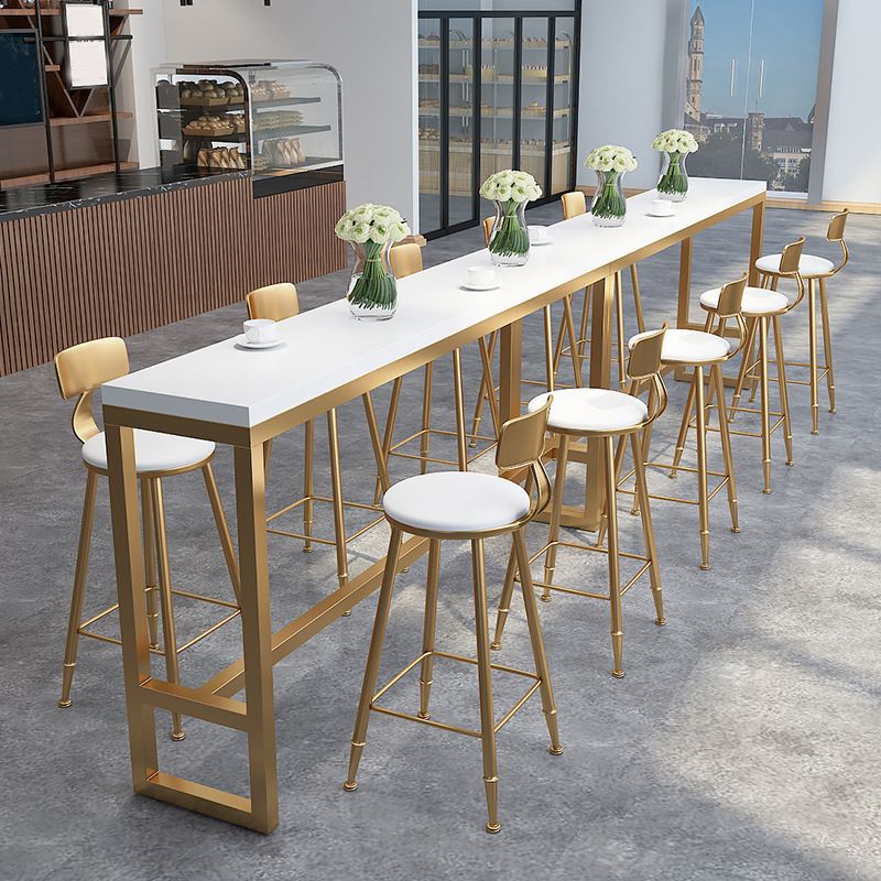 White Solid Wood Bar Table Trestle Base Dining Table for Kitchen Living Room