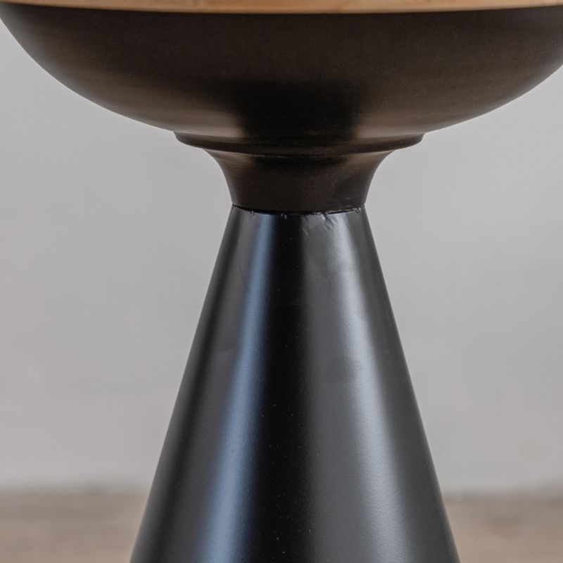 Round Solid Wood Top Coffee Table Iron Pedestal Cocktail Table
