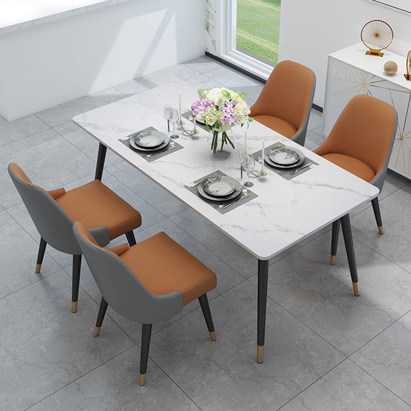 Stone Top Rectangle Dinette Table Traditional Luxury Metal Tripod Base Dining Table
