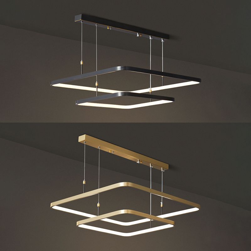 LED Bedroom Ceiling Pendant Light Modern Chandelier Light Fixture with Square Metal Shade