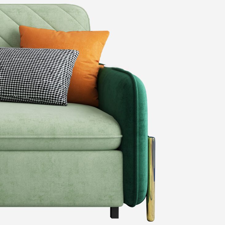 Velvet Contemporary Tight Back Square Arm Bed Sofa Couch in Green