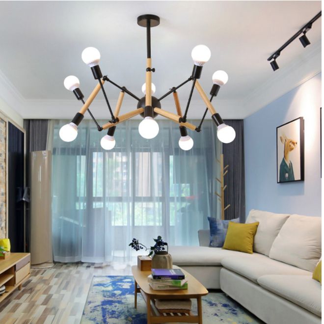Lampadario a forma di ragno in legno massiccio Lampada moderna semplicità per sala da pranzo regolabile lampada per illuminazione appesa