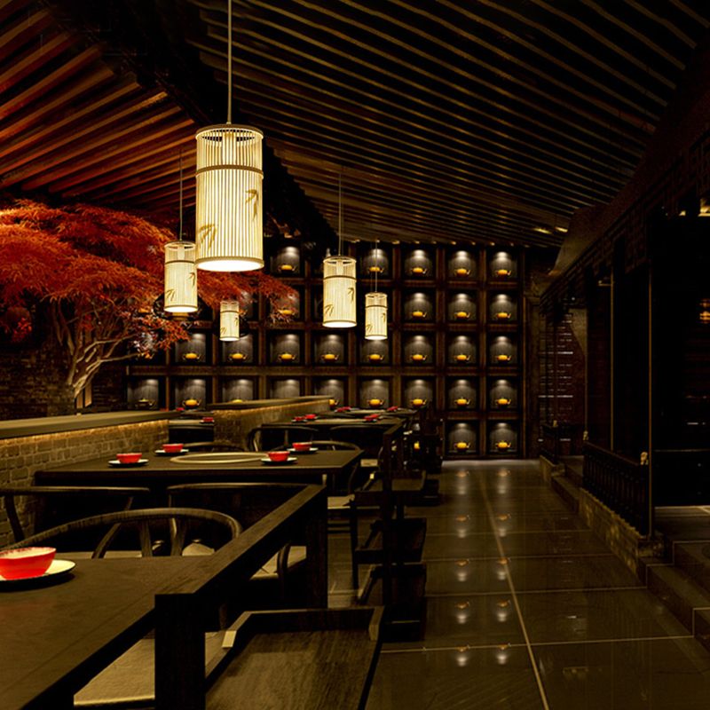 Moderne esthetiek cilindrische suspensie licht houten single-bulb gang hanglamp met hanglamp