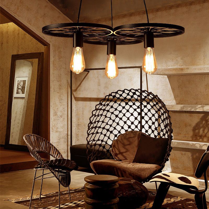 Wheel Multi Lights Chandelier Light Fixture Industrial Metal Island Pendants