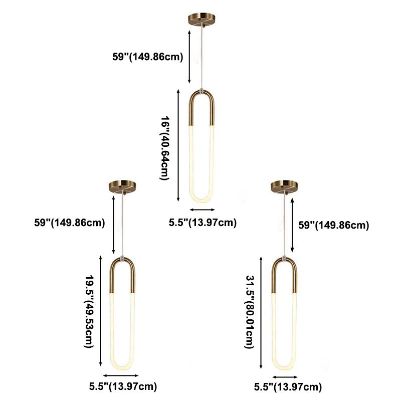 Metal Oblong Hanging Light Fixture Minimalist Style LED Gold Pendant Light Fixture