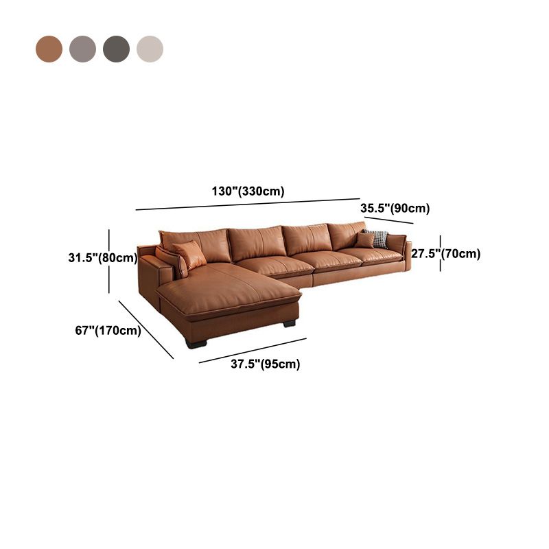 Faux Leather Contemporary Style Square Arm Sectional with Pillows