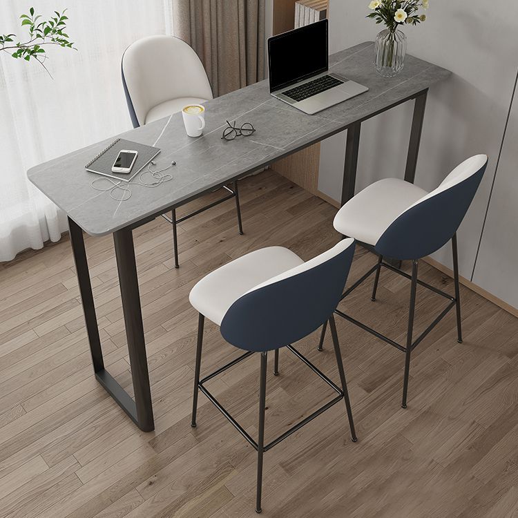 Modern Sintered Stone Top Rectangle Sled Bar Dining Table with Metal Base