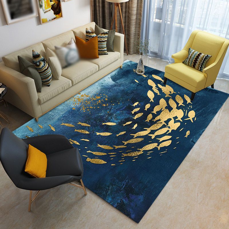 Modern Indoor Rug Minimalist Fish Print Polyster Carpet Washable Anti-Slip Carpet for Living Room