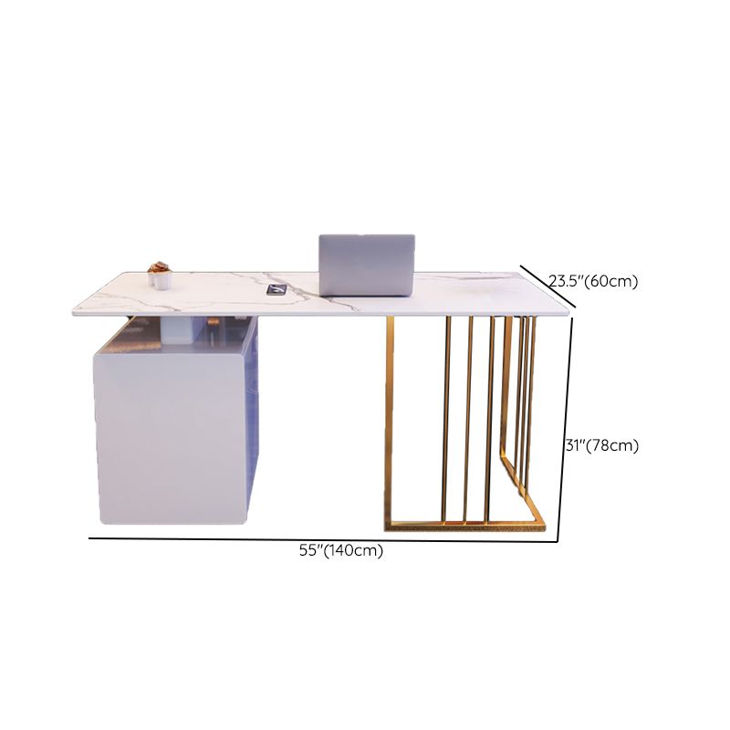 Pedestal White Writing Desk 23.6" Wide Rectangular Office Desk for Home