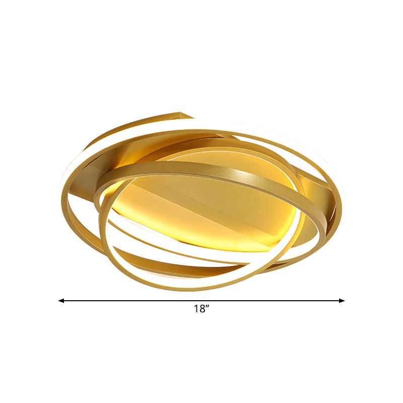 Gold 3-Hoop Flush Mount Lighting Simple LED Metallic Flush Ceiling Lamp Fixture for Sitting Room
