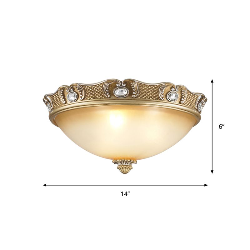 2/3 Bulbs Domed Flush Mount Traditional Beige Opal Glass Flush Ceiling Light Fixture, 14"/18" Width