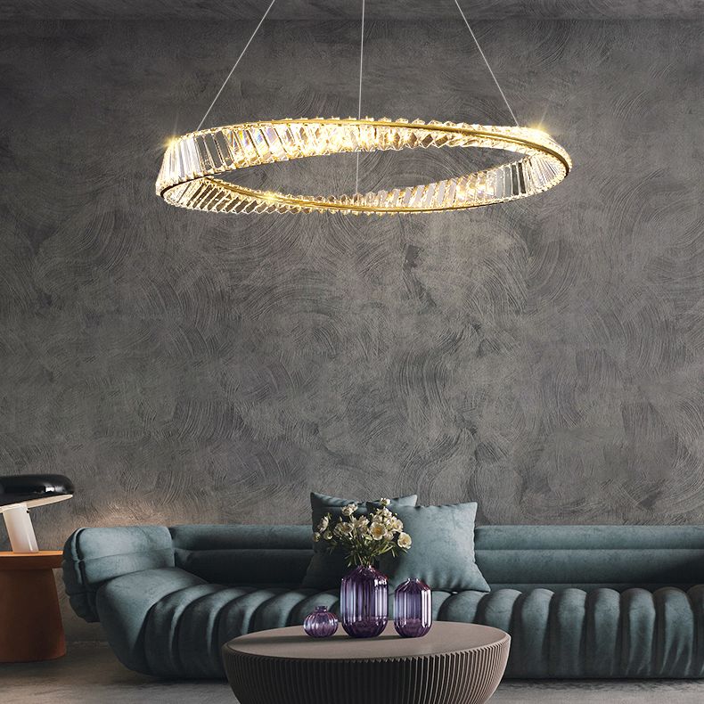 Twist Circular Carousel LED Pendant Lamp Modern Minimalist Prismatic Crystal Living Room Hanging Ceiling Light