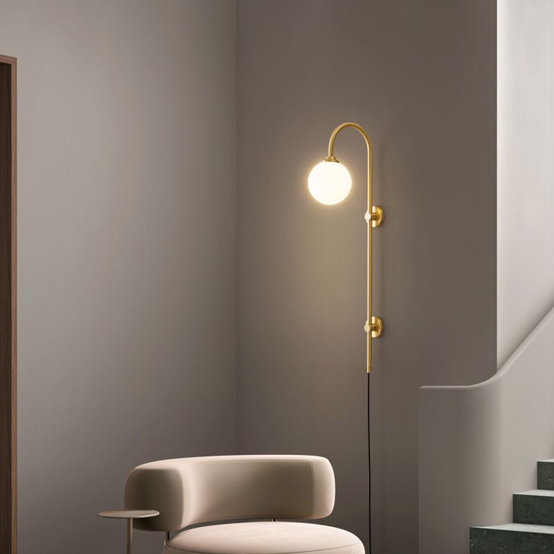 Bola Bedside Pared Lámpara colgante de vidrio 1 Cabeza Minimalista Montaje de pared Luz de luz en oro