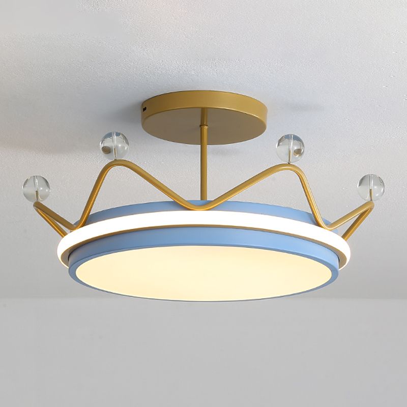 Crown Shape LED Ceiling Lamp Kids Style Iron 2 Lights Flush Mount for Bedroom