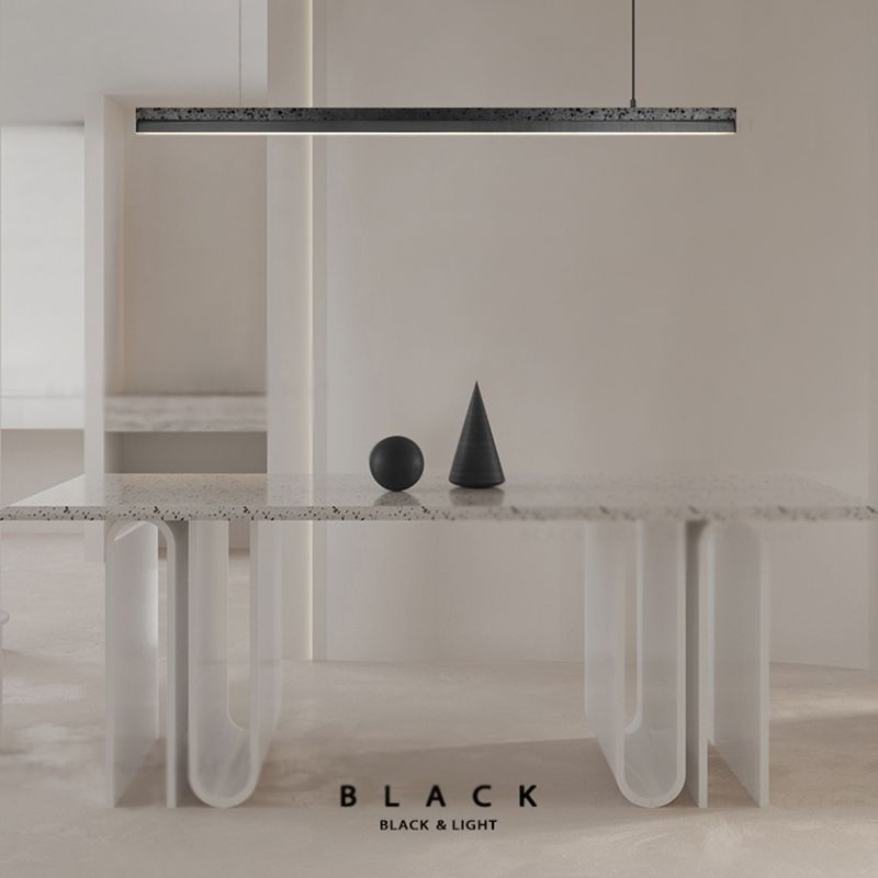 1-Light Island Lighting Postmodern Style Linear Shape Metal Chandelier Lamp in Black