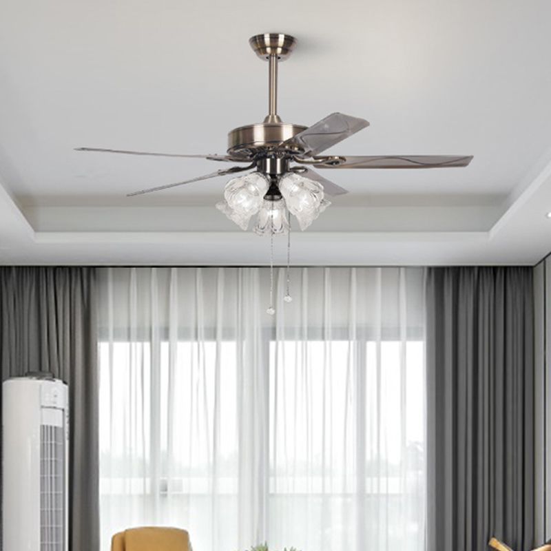 Opal Glass Silver Ceiling Fan Flower 3/5 Lights Classic Stylish Semi Flush Light for Dining Room