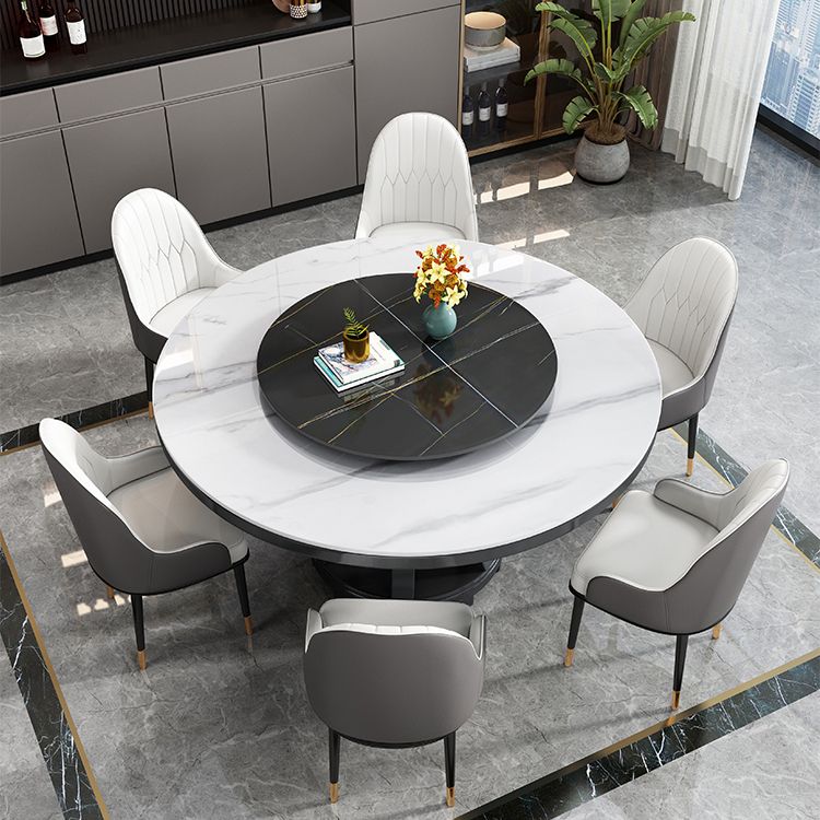 Modern Rubberwood Home Table Round Pedestal Convertible Dining Table
