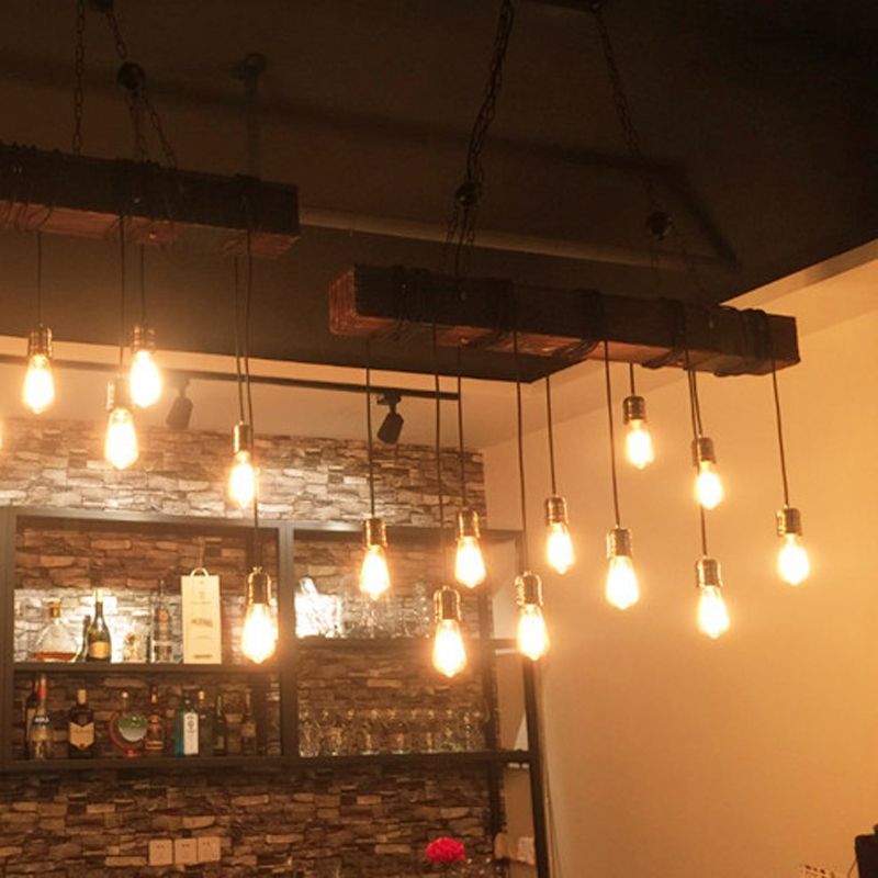 Industrial Bulb Pendant Island Pendant Lights Wood Multiple-Light Island Pendant Lights