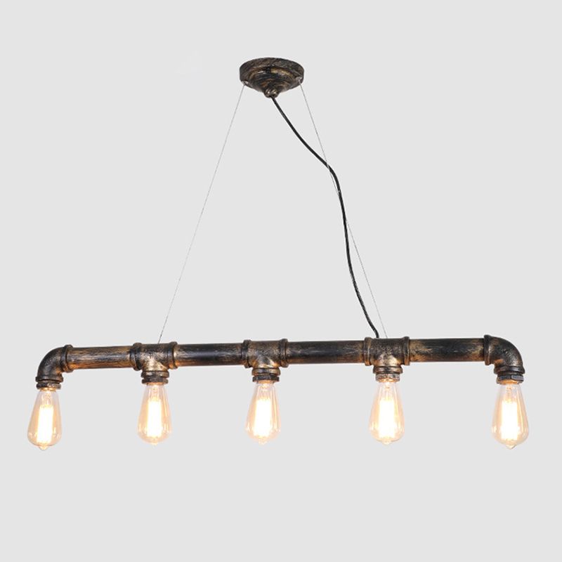 Steampunk Water Pipe Island Light Wrought Iron Suspended Lighting Fixture in Bronze
