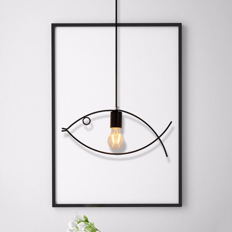 Black Fish Shaped Suspension Light Nordic Style Iron 1 Head Dining Room Pendant Ceiling Light